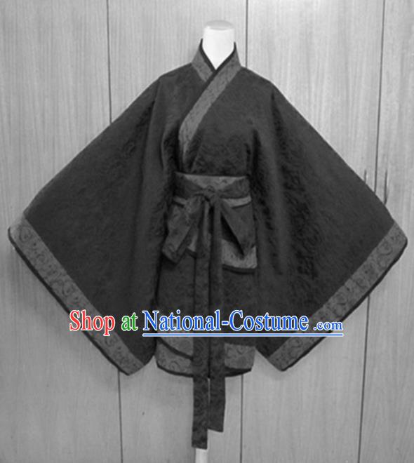 Traditional Chinese Han Dynasty Costume Ancient Princess Black Curving-Front Robe for Women