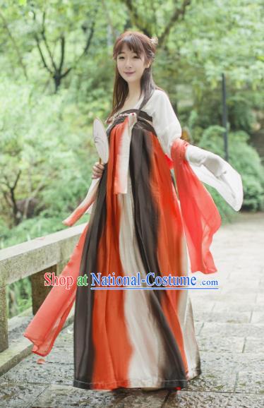 Traditional Chinese Tang Dynasty Maidenform Costume Ancient Princess Red Hanfu Dress for Women