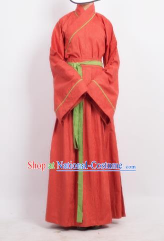 Traditional Chinese Song Dynasty Young Lady Costume Ancient Red Hanfu Dress for Women