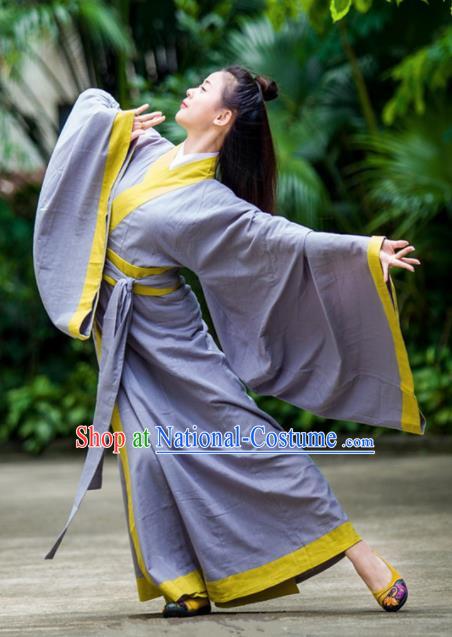 Traditional Chinese Han Dynasty Princess Costume Ancient Purple Curving-Front Robe for Women