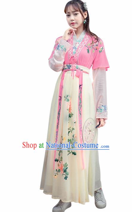 Chinese Ancient Tang Dynasty Nobility Lady Hanfu Dress Embroidered Costume for Rich Women