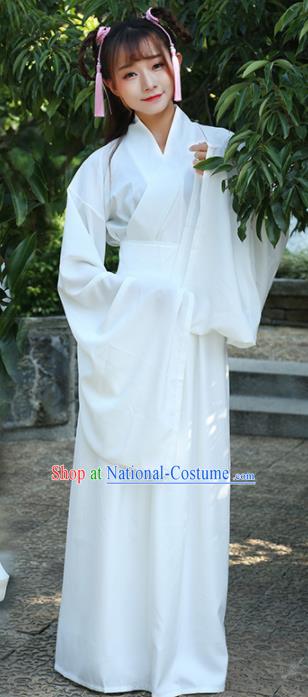 Chinese Ancient Fairy White Dress Jin Dynasty Costume for Rich Women