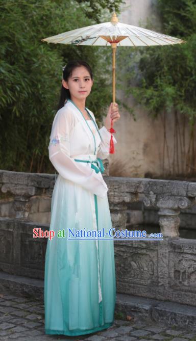 Traditional Chinese Ming Dynasty Nobility Lady Costume Ancient Embroidered Blue Hanfu Dress for Women