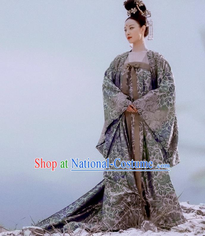 Ancient Chinese Tang Dynasty Princess Consort Hanfu Dress The Rise of Phoenixes Palace Costume and Headpiece Complete Set