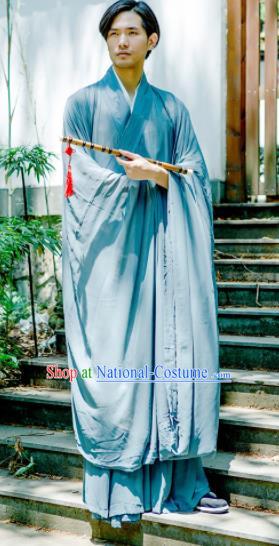 Chinese Ancient Traditional Jin Dynasty Swordsman Costumes Scholar Blue Straight-Front Robe for Men