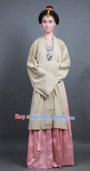 Traditional Chinese Song Dynasty Countess Yellow BeiZi Costume Ancient Hanfu Dress for Rich Women