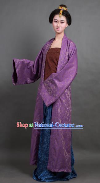 Traditional Chinese Song Dynasty Countess Purple BeiZi Costume Ancient Hanfu Dress for Rich Women