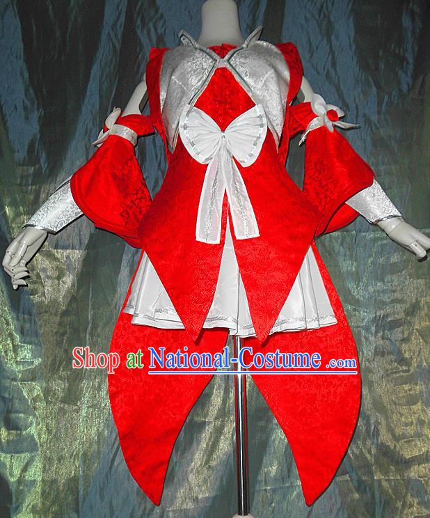 Asian Chinese Cosplay Peri Young Lady Costume Ancient Swordswoman Red Dress for Women