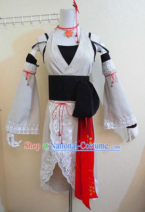 Asian Chinese Cosplay Female Swordsman Costume Ancient Knight White Dress for Women