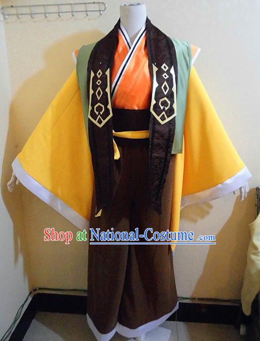 Asian Chinese Cosplay Royal Highness Customized Costume Ancient Swordsman Yellow Robe for Men