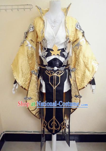 Asian Chinese Cosplay General Warrior Golden Customized Costume Ancient Swordsman Clothing for Men