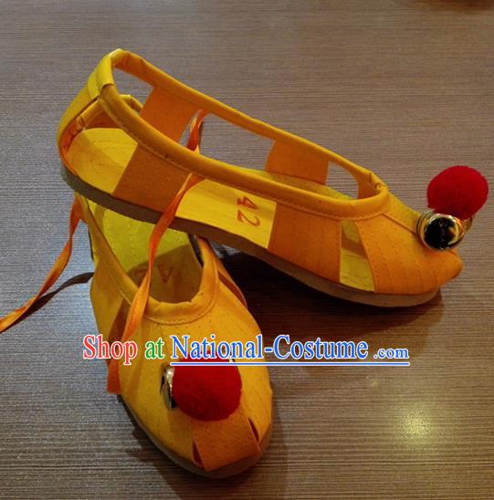 Traditional Chinese Beijing Opera Monk Shoes Embroidered Yellow Shoes for Men