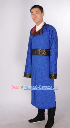 Chinese Traditional Tang Dynasty Imperial Bodyguard Costumes Ancient Minister Blue Robe for Men