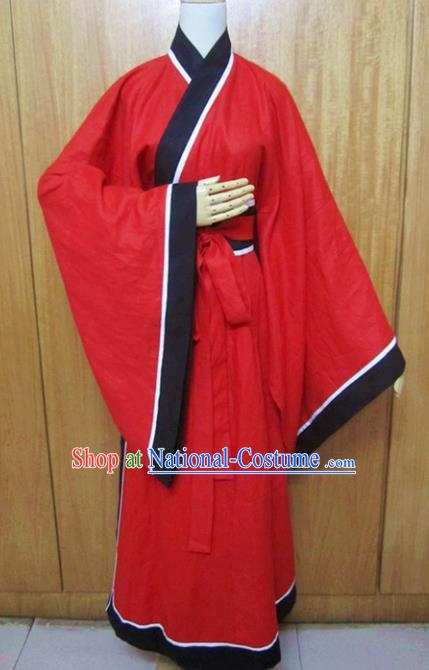 Chinese Traditional Han Dynasty Scholar Costumes Ancient Swordsman Red Robe for Men