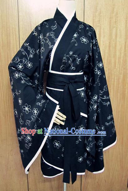 Traditional Chinese Han Dynasty Navy Curving-Front Robe Ancient Princess Costume for Women