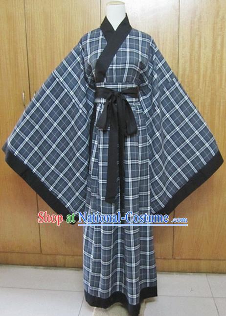 Chinese Traditional Han Dynasty Scholar Costumes Ancient Swordsman Grey Robe for Men