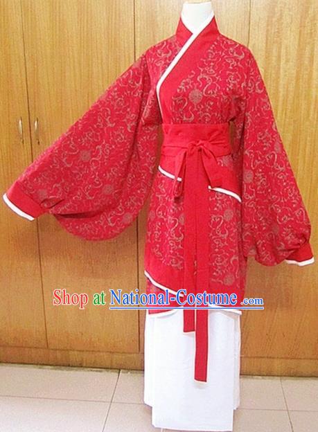 Traditional Chinese Han Dynasty Young Lady Red Hanfu Dress Ancient Princess Costume for Women