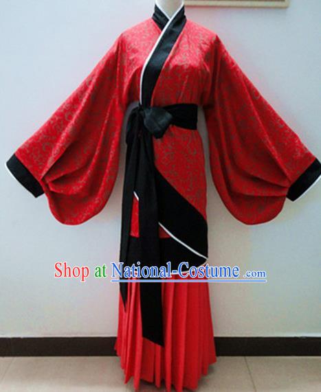 Traditional Chinese Han Dynasty Palace Lady Red Hanfu Dress Ancient Princess Fairy Costume for Women