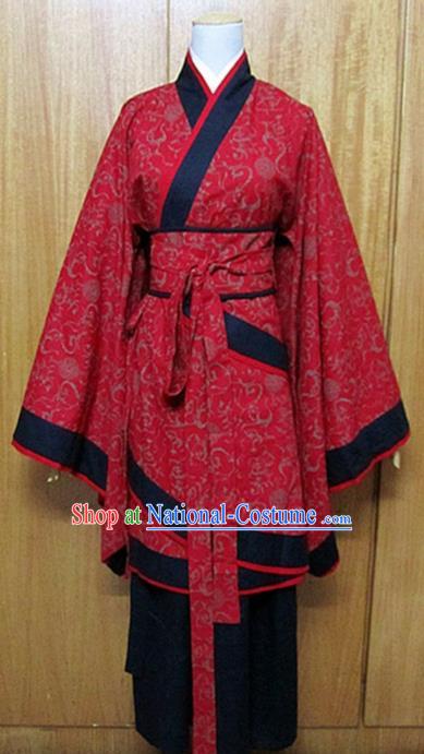 Traditional Chinese Han Dynasty Maidenform Red Curving-Front Robe Ancient Princess Fairy Costume for Women