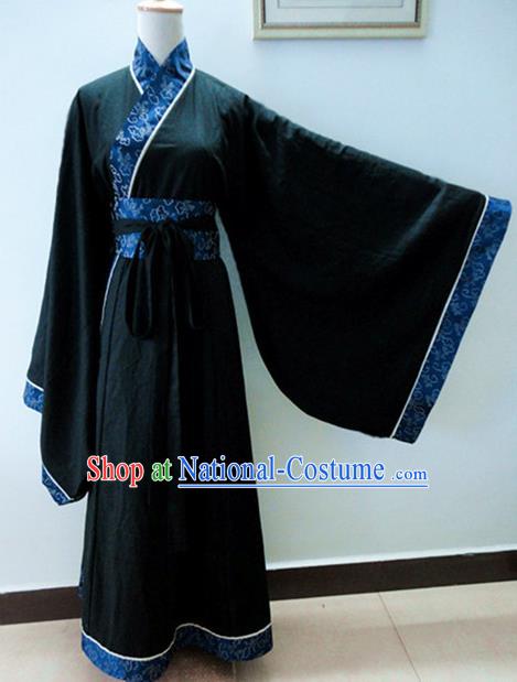 Chinese Traditional Han Dynasty Scholar Costumes Ancient Nobility Childe Black Robe for Men