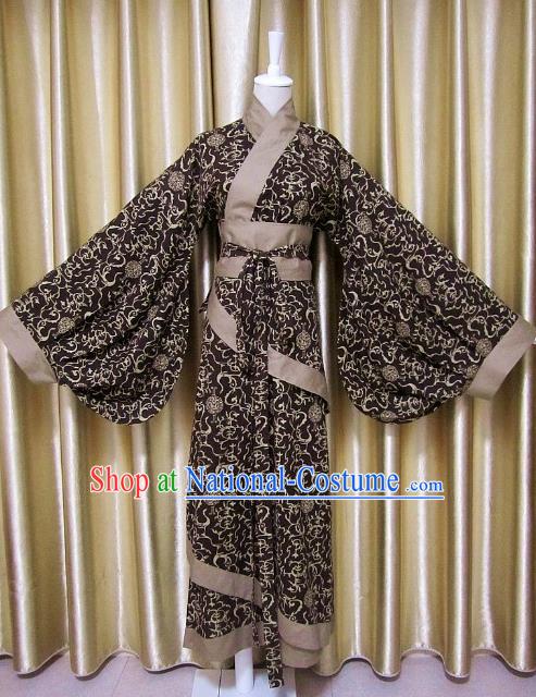 Traditional Chinese Han Dynasty Maidenform Brown Curving-Front Robe Ancient Costume for Women