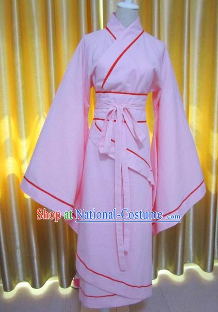 Traditional Chinese Han Dynasty Maidenform Pink Curving-Front Robe Ancient Princess Costume for Women