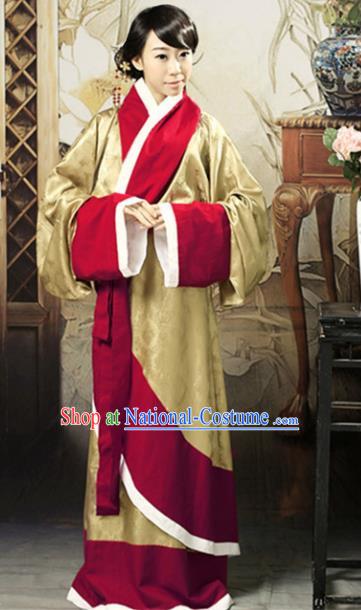 Asian Chinese Han Dynasty Imperial Consort Curving-Front Robe Ancient Traditional Royal Countess Costume for Women