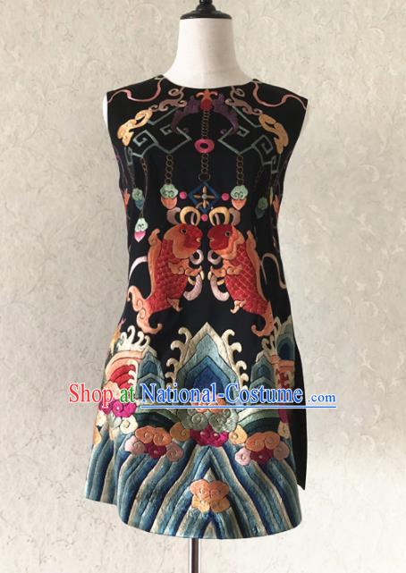 Traditional Chinese Handmade Brocade Costume Tang Suit Embroidered Qipao Dress for Women