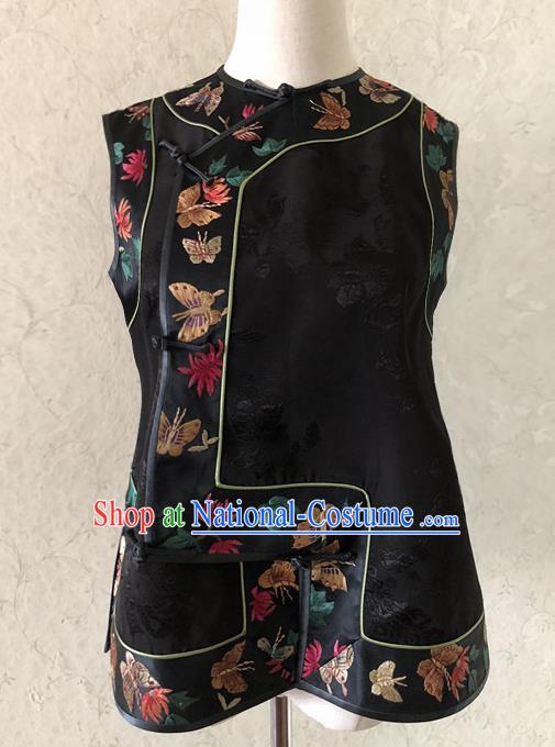 Traditional Chinese Handmade Embroidered Costume Tang Suit Embroidered Black Brocade Vest for Women