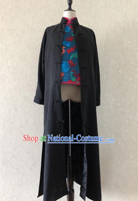 Traditional Chinese Handmade Brocade Costume Tang Suit Black Coat for Women