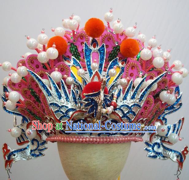 Traditional Chinese Beijing Opera Diva Hair Accessories Queen Pink Phoenix Coronet Headwear for Kids