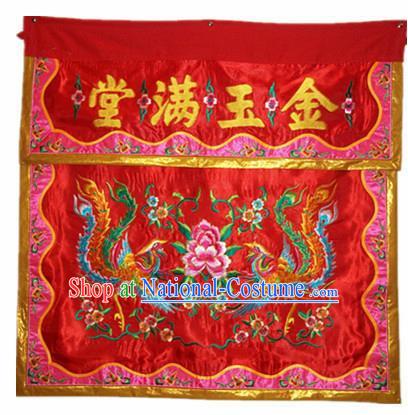 Traditional Chinese Beijing Opera Props Flag Embroidered Phoenix Peony Altar Antependium Banner