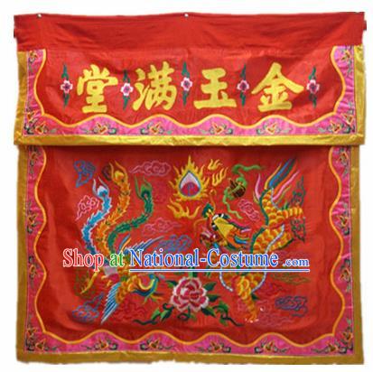 Traditional Chinese Beijing Opera Props Flag Embroidered Phoenix Dragon Altar Antependium Banner