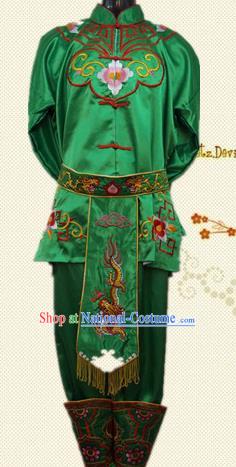 Traditional Chinese Beijing Opera Swordsman Costume Takefu Embroidered Green Clothing for Adults