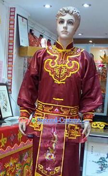 Traditional Chinese Beijing Opera Swordsman Wine Red Costume Takefu Embroidered Clothing for Adults