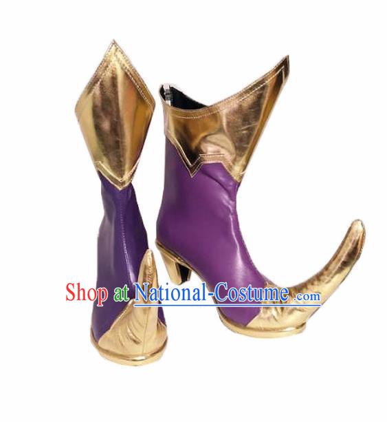 Asian Chinese Cosplay Alchemist Shoes Cartoon Fairy Purple Boots for Women