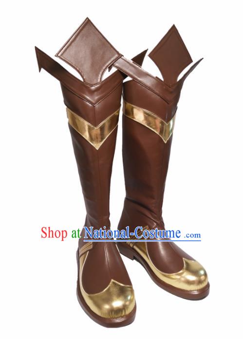 Asian Chinese Cosplay Cartoon General Shoes Ancient Swordsman Brown Boots for Men