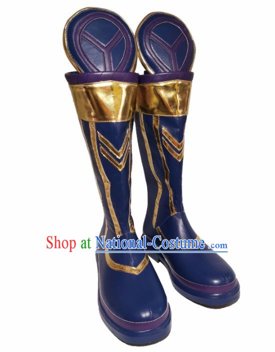 Asian Chinese Cosplay Cartoon General Shoes Ancient Swordsman Blue Boots for Men