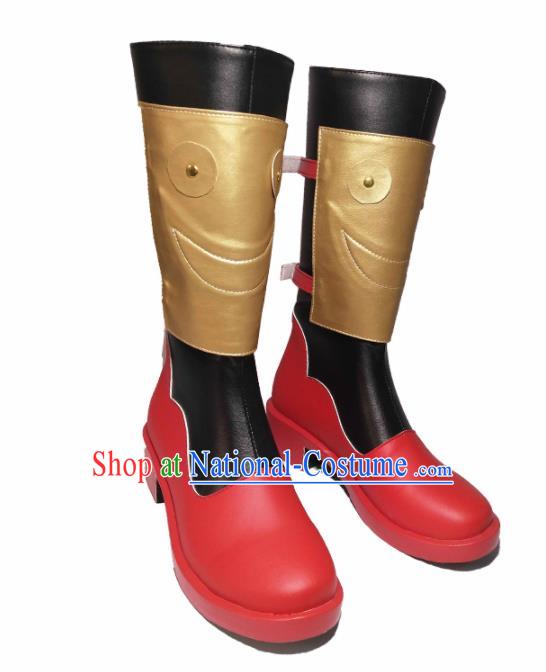 Asian Chinese Cosplay Cartoon General Shoes Ancient Swordsman Red Boots for Men