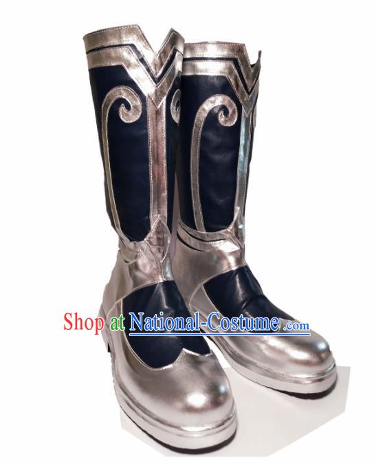 Asian Chinese Cosplay Cartoon General Shoes Ancient Swordsman Argent Boots for Men