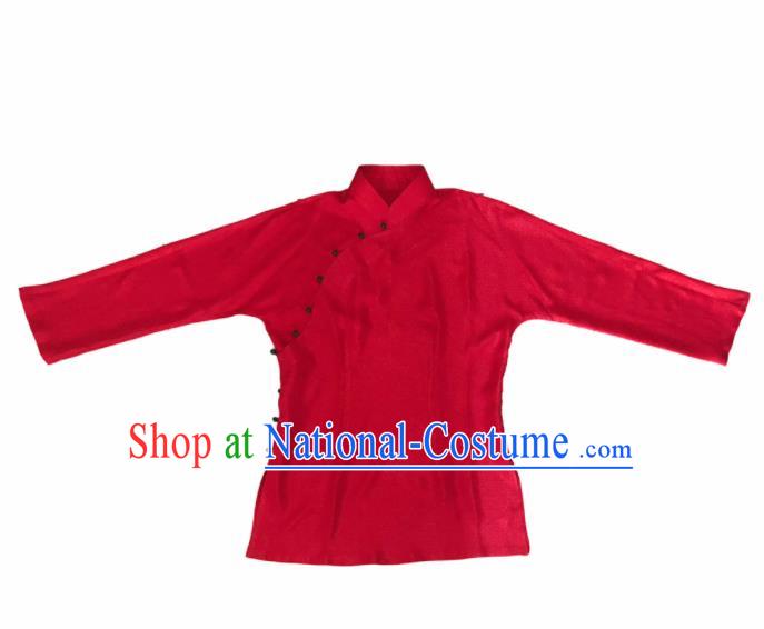 Traditional Chinese Handmade Embroidered Red Silk Costume Tang Suit Blouse for Women