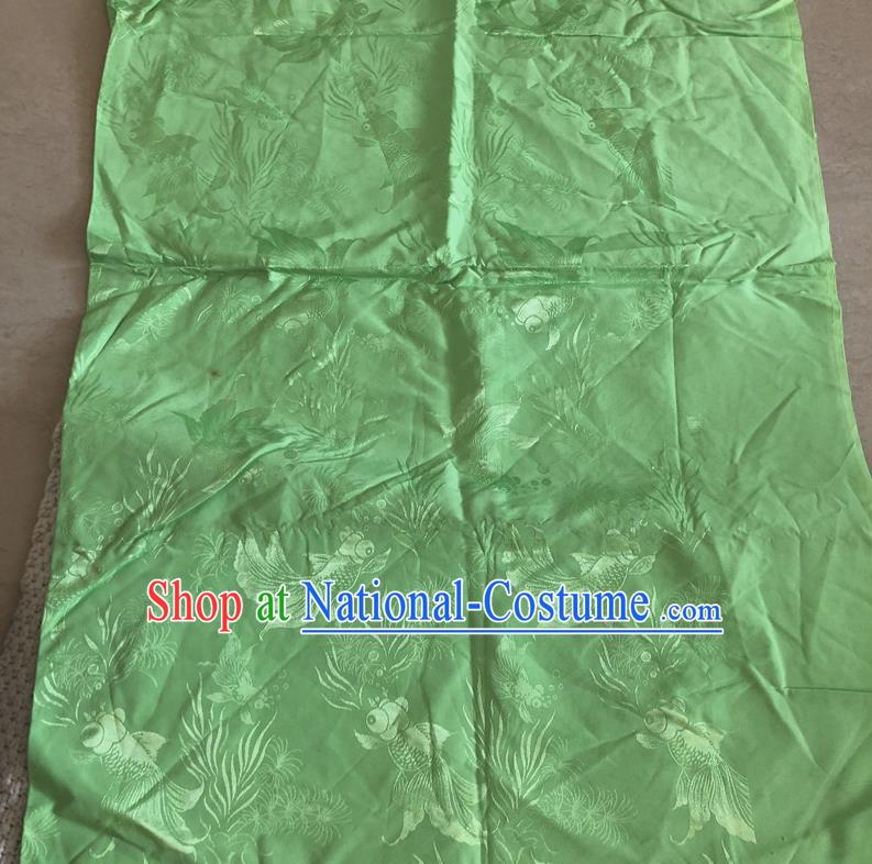 Asian Chinese Traditional Fabric Goldfish Pattern Green Brocade Cloth