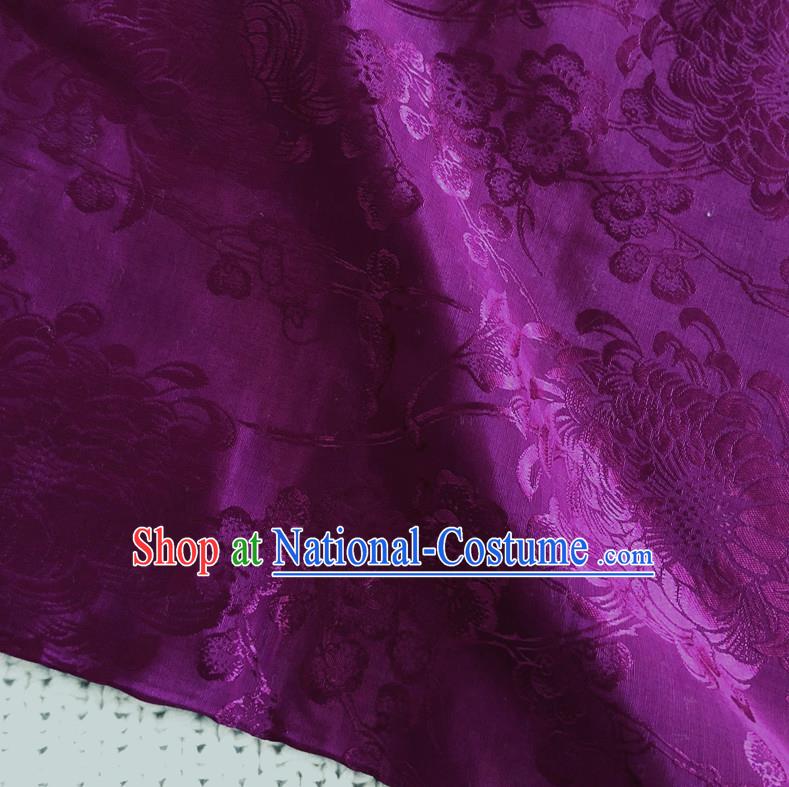 Asian Chinese Traditional Fabric Palace Chrysanthemum Pattern Purple Brocade Cloth Silk Fabric