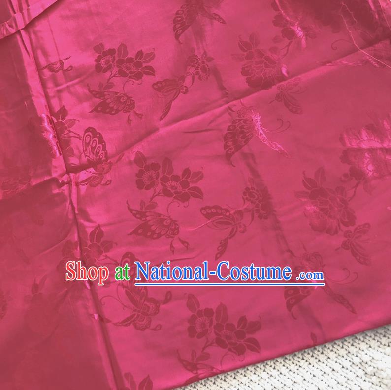 Asian Chinese Traditional Fabric Palace Butterfly Pattern Rosy Brocade Cloth Silk Fabric