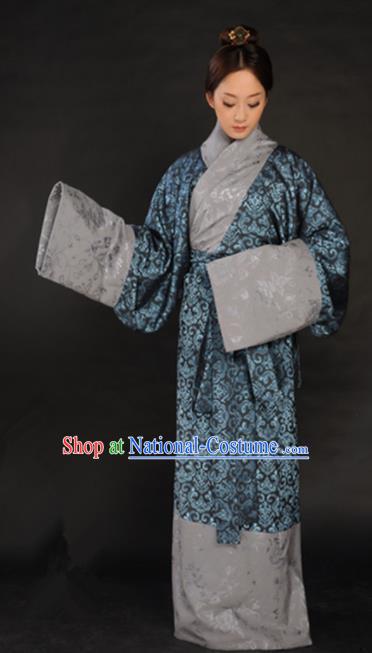 Asian Chinese Traditional Han Dynasty Imperial Consort Curving-Front Robe Ancient Royal Countess Costumes for Women