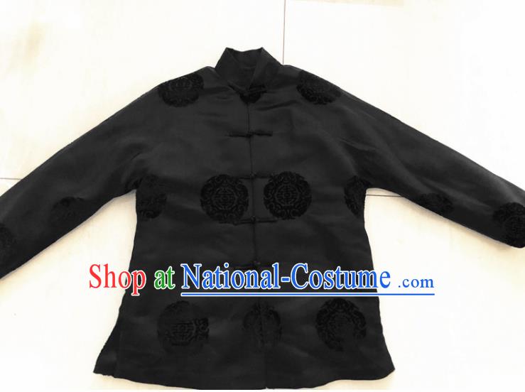 Traditional Chinese Handmade Costume Tang Suit Embroidered Black Blouse for Women