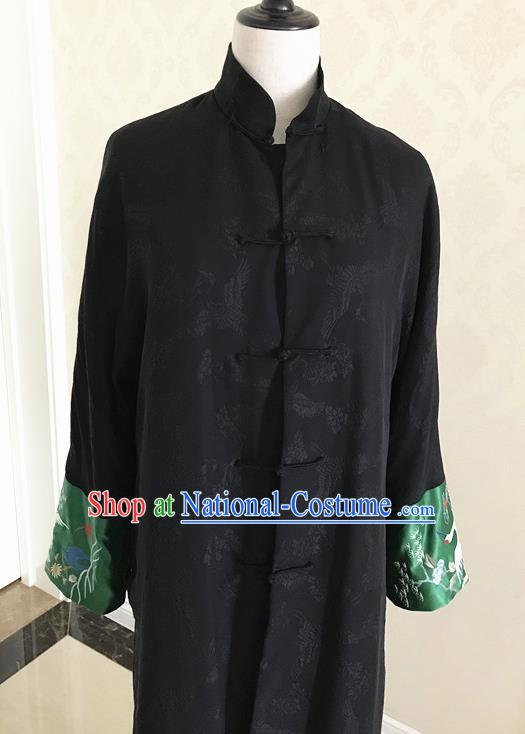 Traditional Chinese Handmade Costume Tang Suit Black Brocade Coat for Women