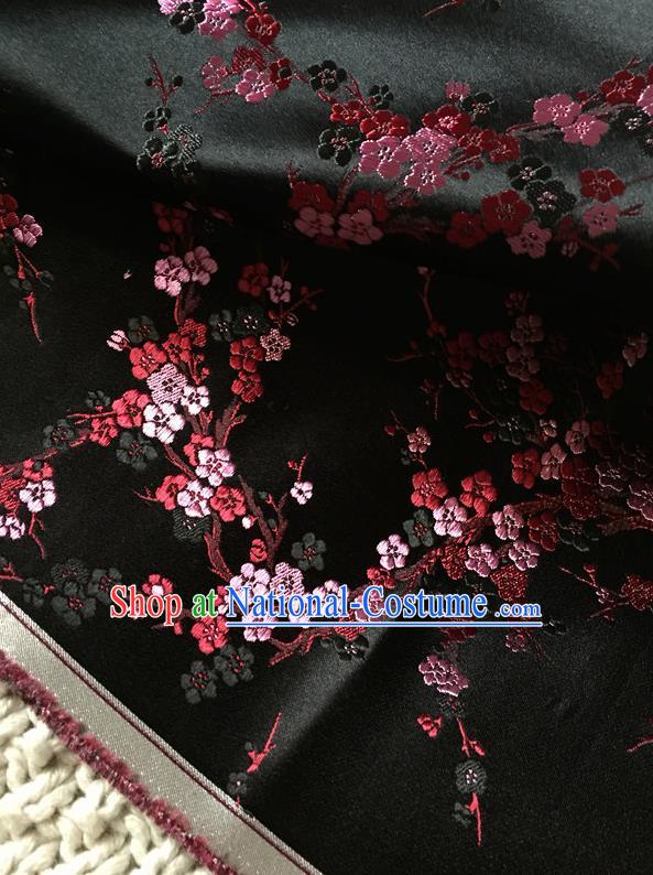 Asian Chinese Traditional Black Silk Fabric Royal Plum Blossom Pattern Brocade Cheongsam Cloth Silk Fabric