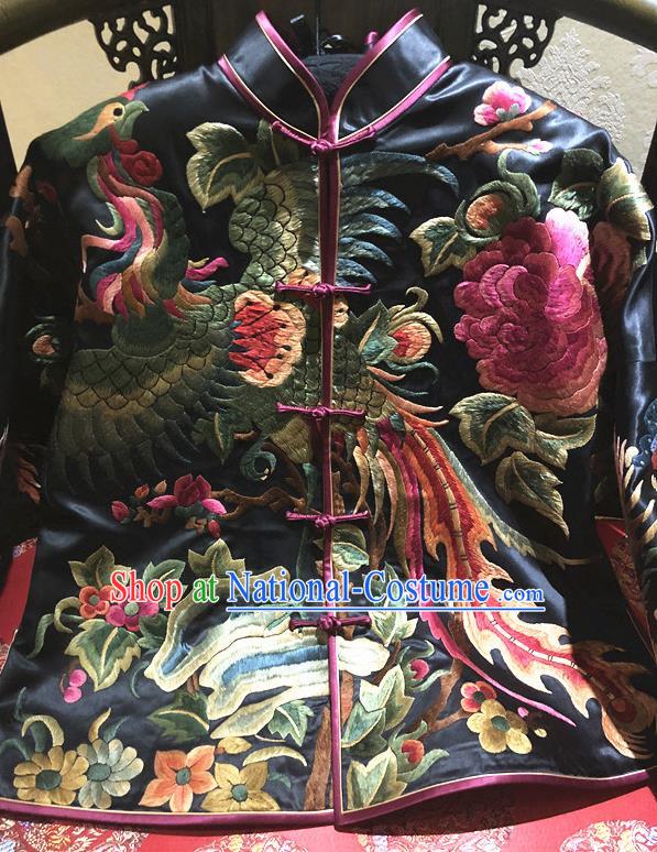 Traditional Chinese Handmade Costume Tang Suit Embroidered Phoenix Peony Blouse for Women