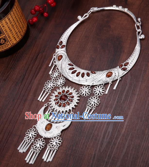 Chinese Traditional Jewelry Accessories Miao Minority Tassel Brown Necklace for Women